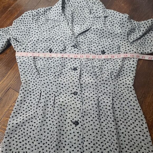 Vintage 80s 90s Gray Black Abstract Dot Long Sleeve Dress - Picture 7 of 12